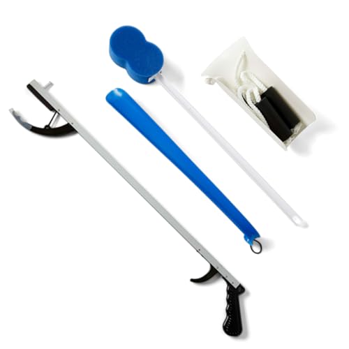 Medline Economy Hip Kit Mobility Aids Ideal for Hip Surgery Recovery 4Pieces 26 Grabber Reacher Shoehorn SockAid and Contoured Bath Sponge